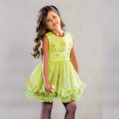 Glossy Green Stylish Girls Party Dress